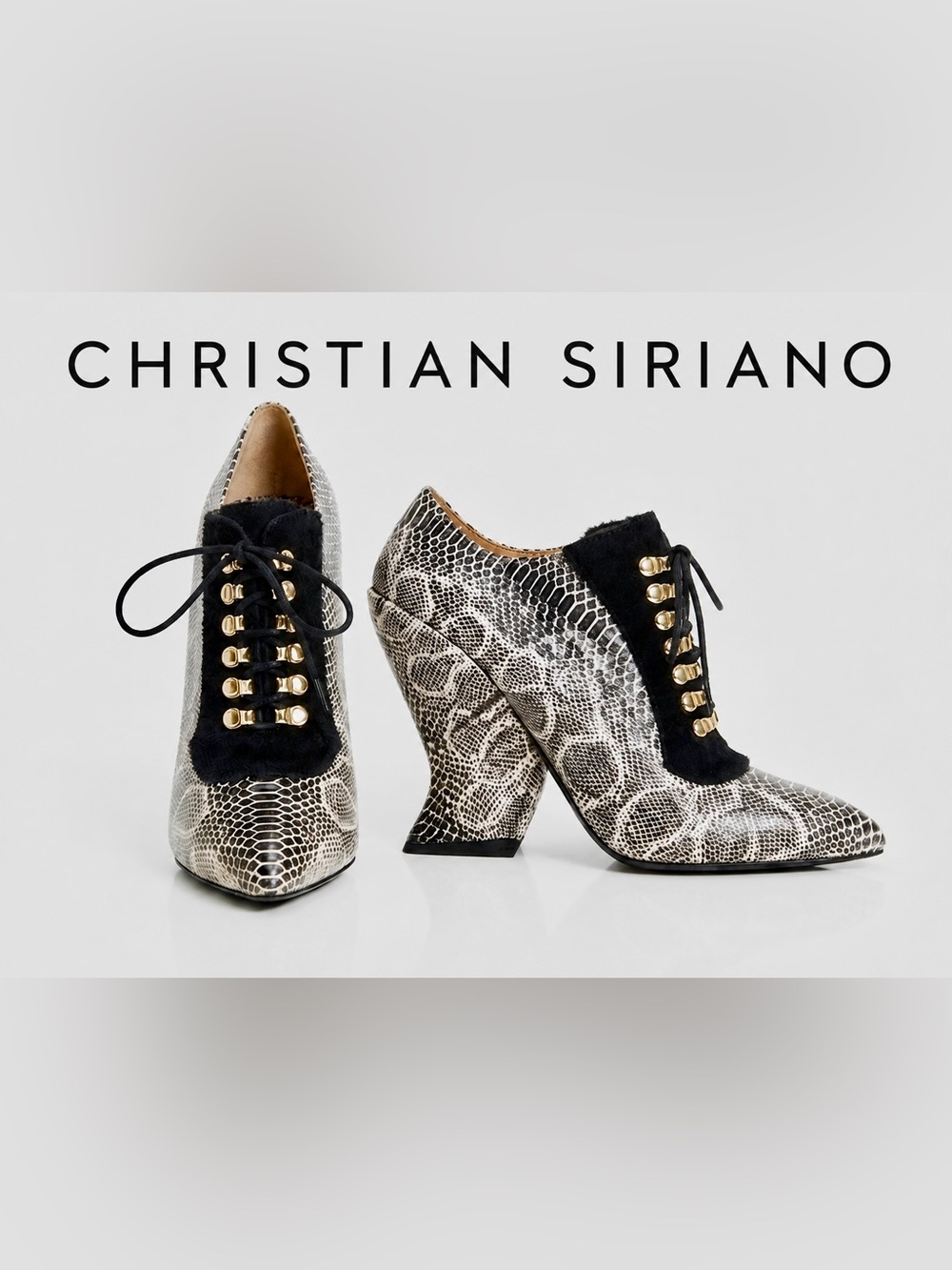 Christian Siriano Gold Snake Print Faux Fur Booties Sz 10